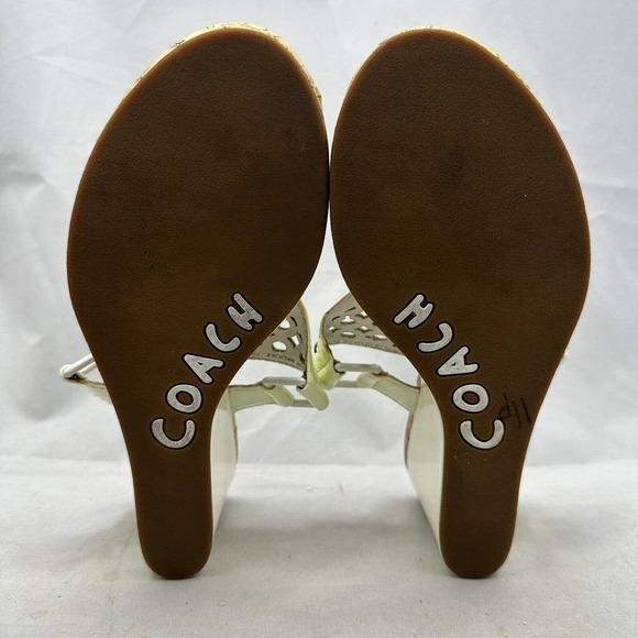 Coach Brook Off White Patent Leather Signature C Wedge Sandals Cork Women 7.5B - Picture 7 of 7